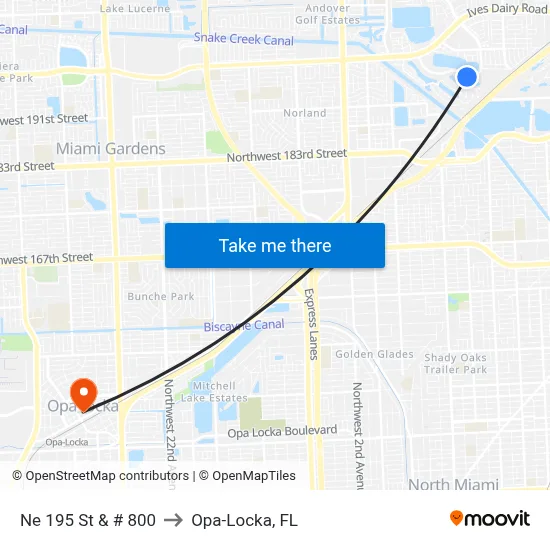 Ne 195 St & # 800 to Opa-Locka, FL map