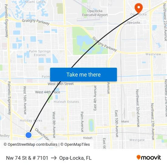 Nw 74 St & # 7101 to Opa-Locka, FL map