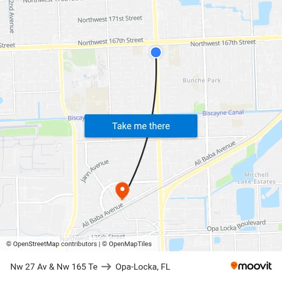 Nw 27 Av & Nw 165 Te to Opa-Locka, FL map