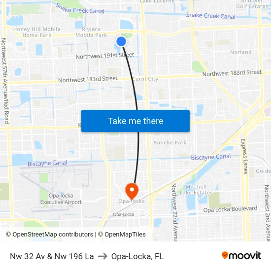 Nw 32 Av & Nw 196 La to Opa-Locka, FL map