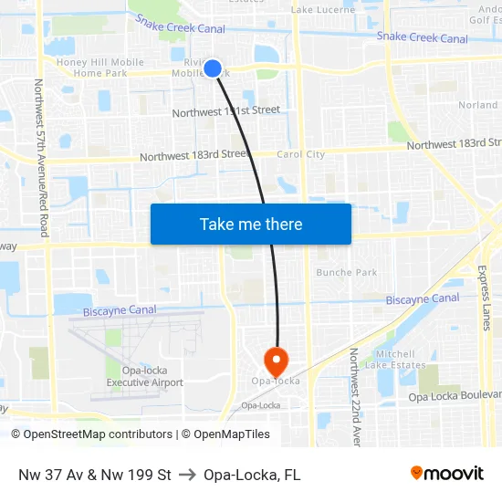 Nw 37 Av & Nw 199 St to Opa-Locka, FL map