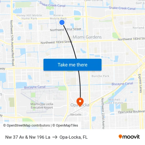 Nw 37 Av & Nw 196 La to Opa-Locka, FL map