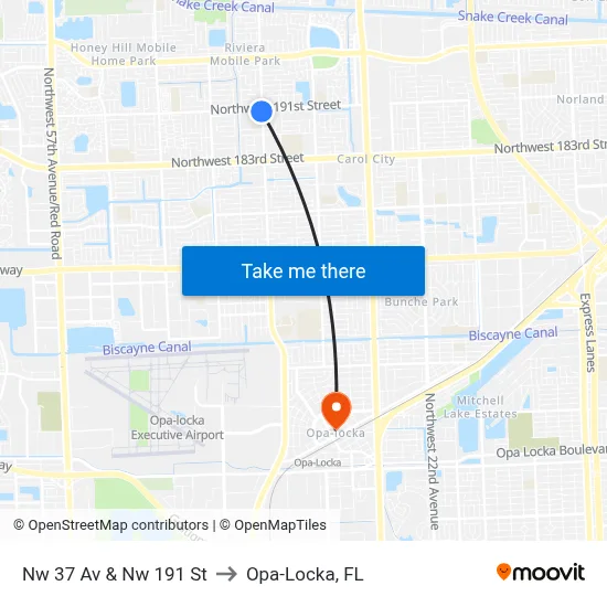 Nw 37 Av & Nw 191 St to Opa-Locka, FL map