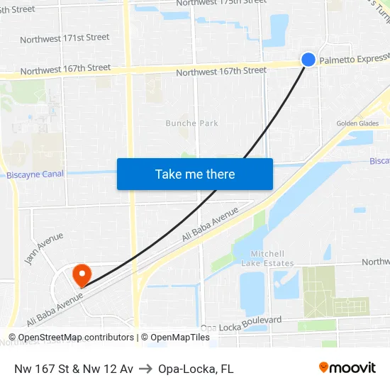 Nw 167 St & Nw 12 Av to Opa-Locka, FL map