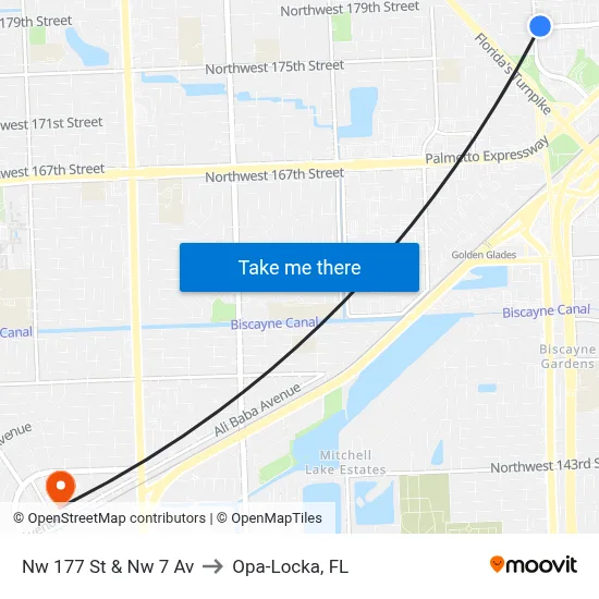 Nw 177 St & Nw 7 Av to Opa-Locka, FL map