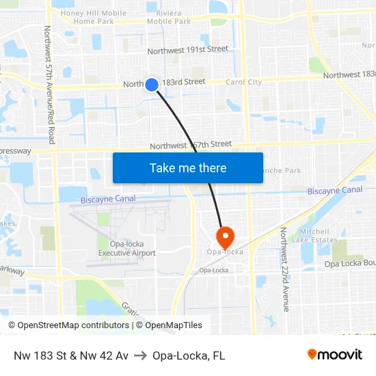 Nw 183 St & Nw 42 Av to Opa-Locka, FL map