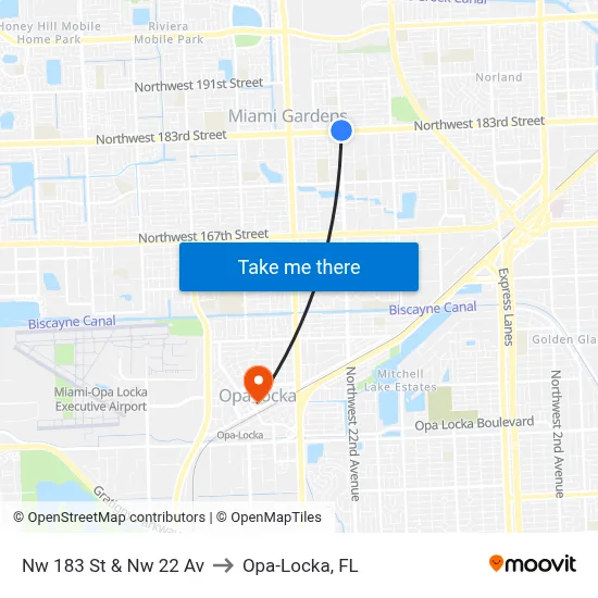 Nw 183 St & Nw 22 Av to Opa-Locka, FL map