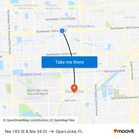 Nw 183 St & Nw 34 Ct to Opa-Locka, FL map