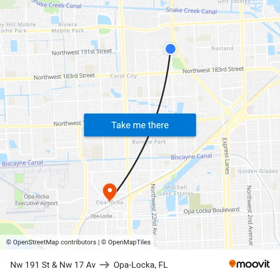 Nw 191 St & Nw 17 Av to Opa-Locka, FL map