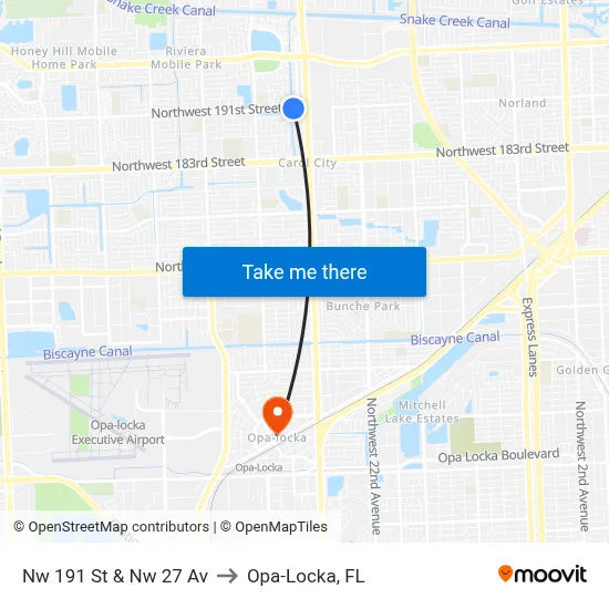 Nw 191 St & Nw 27 Av to Opa-Locka, FL map