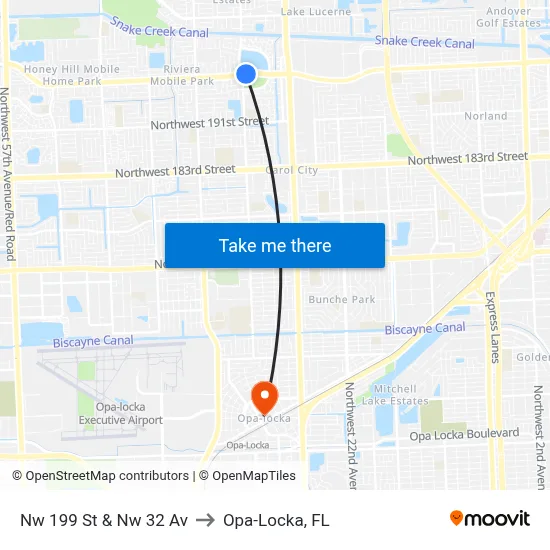 Nw 199 St & Nw 32 Av to Opa-Locka, FL map