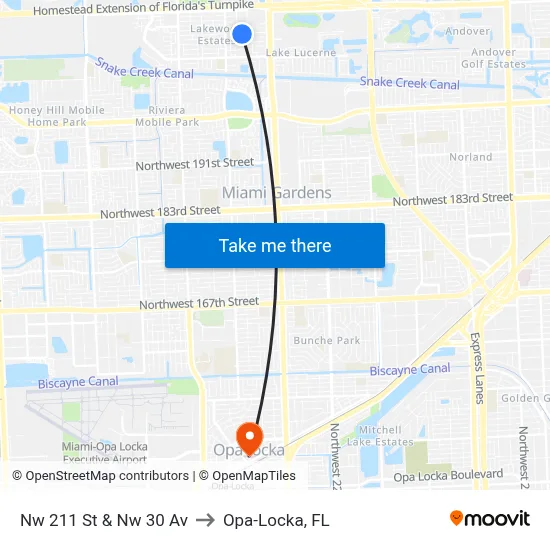 Nw 211 St & Nw 30 Av to Opa-Locka, FL map