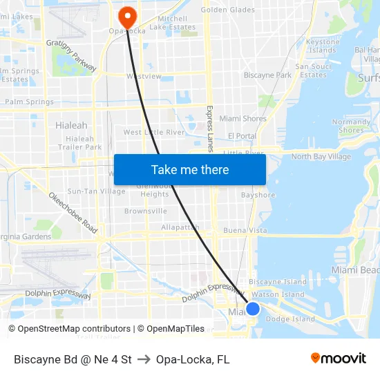 Biscayne Bd @ Ne 4 St to Opa-Locka, FL map