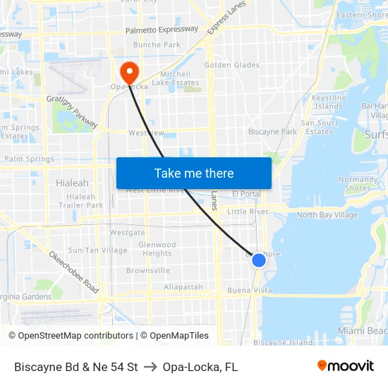 Biscayne Bd & Ne 54 St to Opa-Locka, FL map