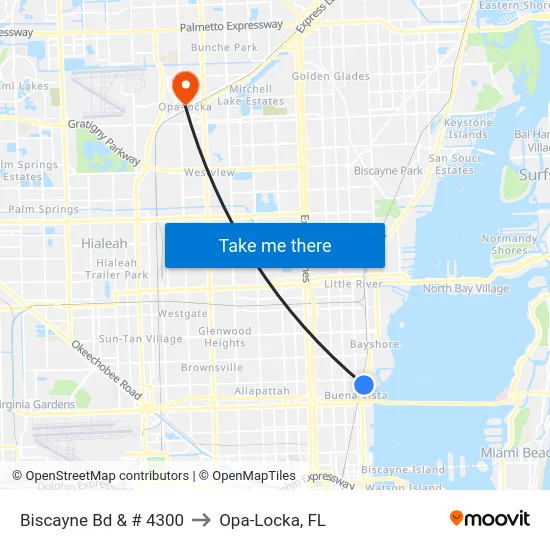 Biscayne Bd & # 4300 to Opa-Locka, FL map