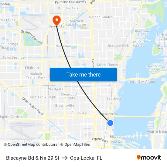 Biscayne Bd & Ne 29 St to Opa-Locka, FL map