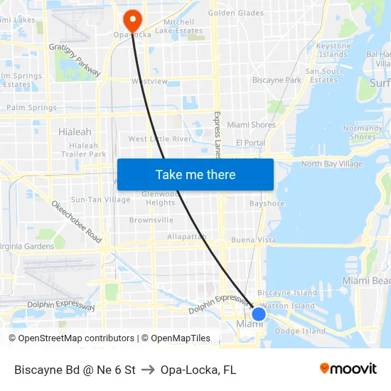 Biscayne Bd @ Ne 6 St to Opa-Locka, FL map