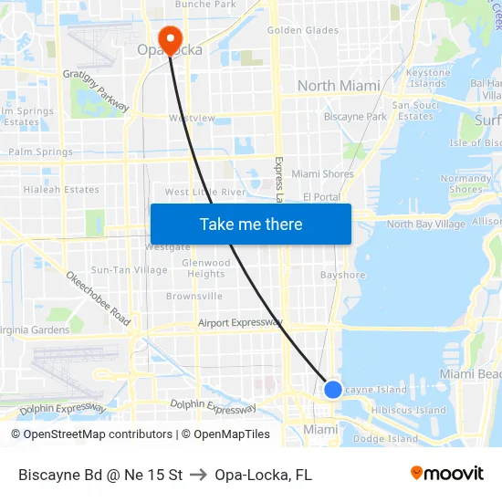 Biscayne Bd @ Ne 15 St to Opa-Locka, FL map