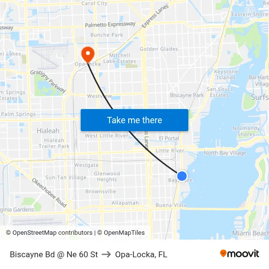 Biscayne Bd @ Ne 60 St to Opa-Locka, FL map