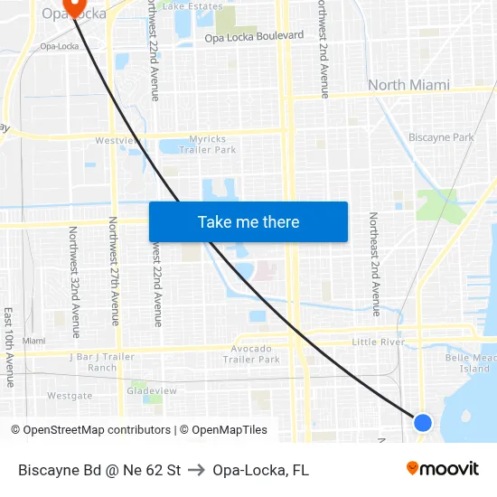 Biscayne Bd @ Ne 62 St to Opa-Locka, FL map