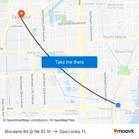 Biscayne Bd @ Ne 82 St to Opa-Locka, FL map