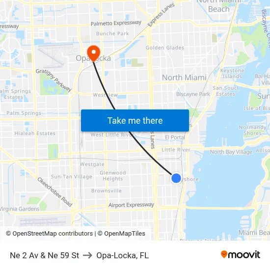 Ne 2 Av & Ne 59 St to Opa-Locka, FL map