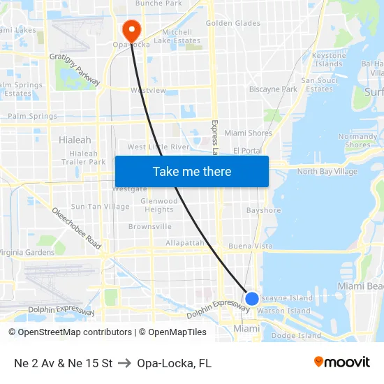 Ne 2 Av & Ne 15 St to Opa-Locka, FL map