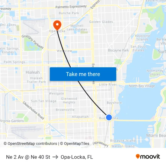 Ne 2 Av @ Ne 40 St to Opa-Locka, FL map