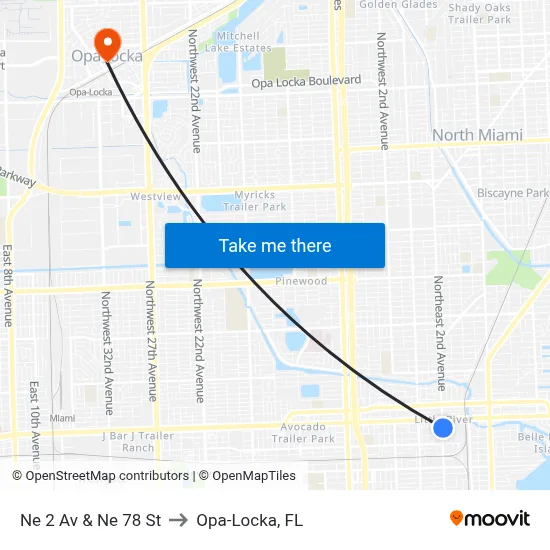 Ne 2 Av & Ne 78 St to Opa-Locka, FL map
