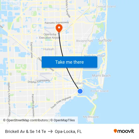 Brickell Av & Se 14 Te to Opa-Locka, FL map