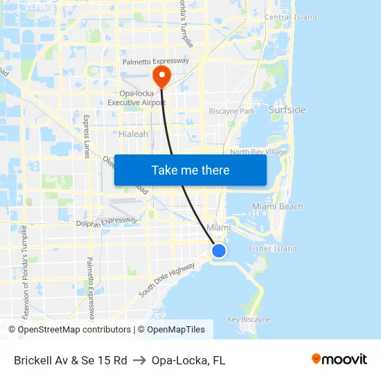 Brickell Av & Se 15 Rd to Opa-Locka, FL map