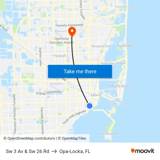 Sw 3 Av & Sw 26 Rd to Opa-Locka, FL map