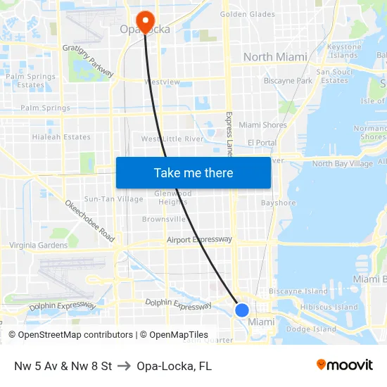 Nw 5 Av & Nw 8 St to Opa-Locka, FL map
