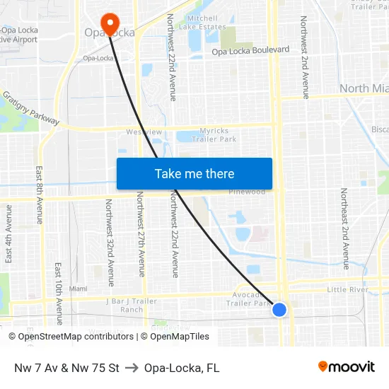 Nw 7 Av & Nw 75 St to Opa-Locka, FL map