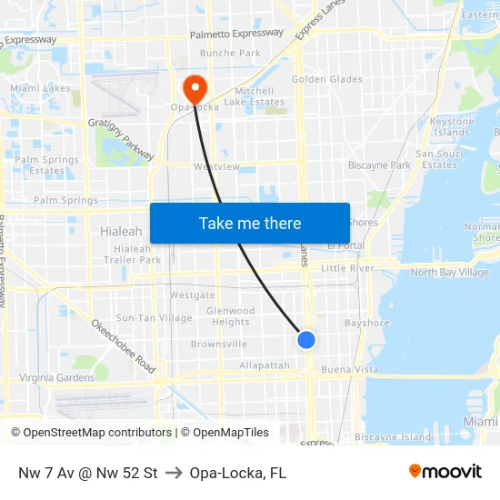 Nw 7 Av @ Nw 52 St to Opa-Locka, FL map
