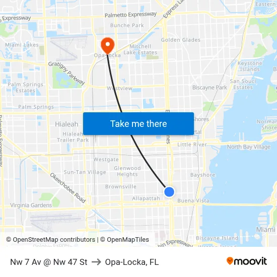 Nw 7 Av @ Nw 47 St to Opa-Locka, FL map
