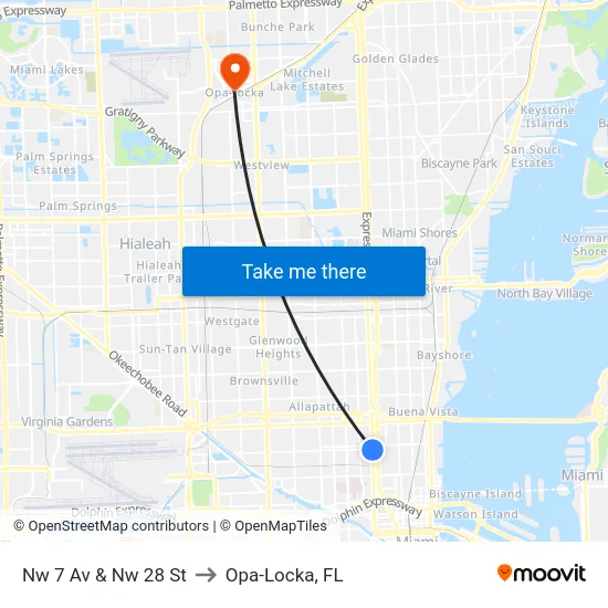 Nw 7 Av & Nw 28 St to Opa-Locka, FL map