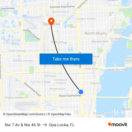 Nw 7 Av & Nw 46 St to Opa-Locka, FL map