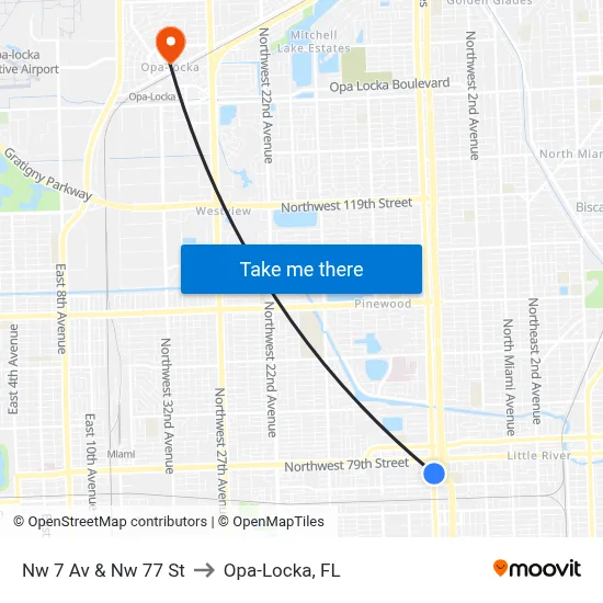 Nw 7 Av & Nw 77 St to Opa-Locka, FL map