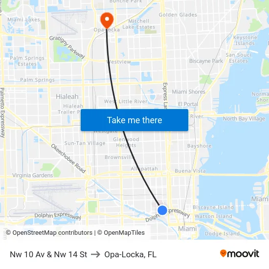 Nw 10 Av & Nw 14 St to Opa-Locka, FL map