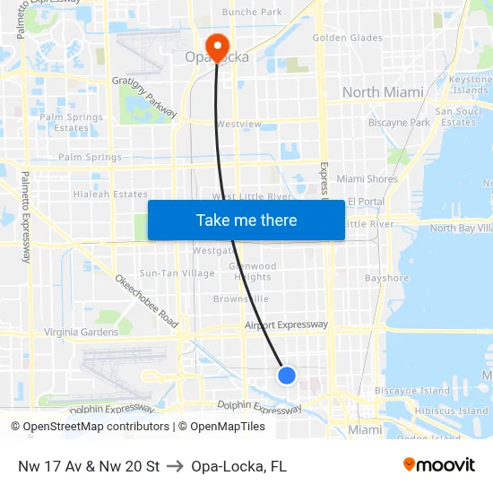 Nw 17 Av & Nw 20 St to Opa-Locka, FL map