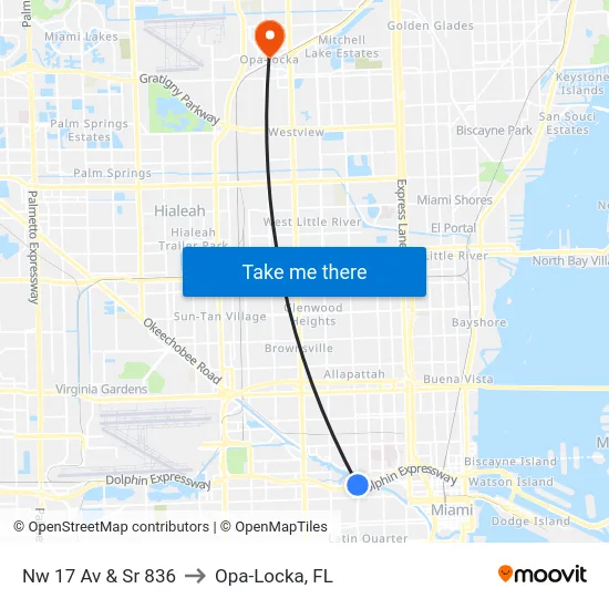 Nw 17 Av & Sr 836 to Opa-Locka, FL map