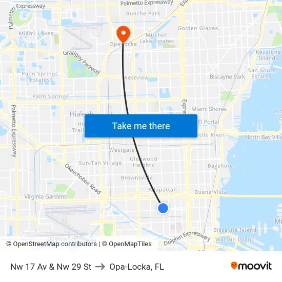 Nw 17 Av & Nw 29 St to Opa-Locka, FL map