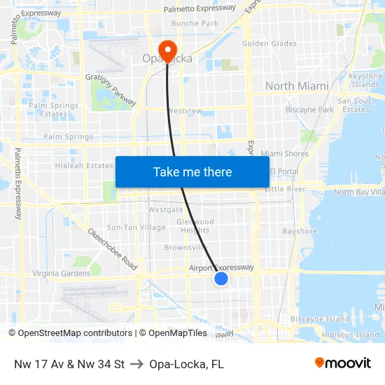 Nw 17 Av & Nw 34 St to Opa-Locka, FL map