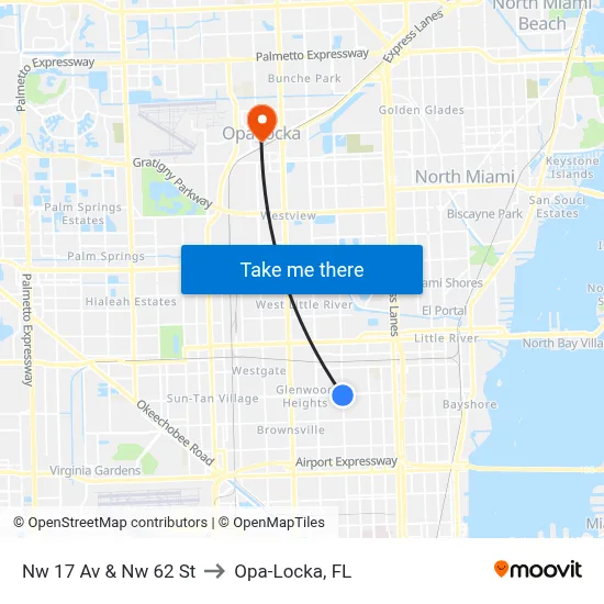 Nw 17 Av & Nw 62 St to Opa-Locka, FL map