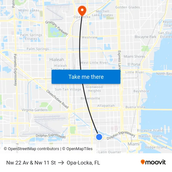 Nw 22 Av & Nw 11 St to Opa-Locka, FL map