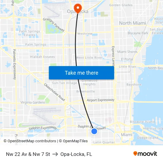 Nw 22 Av & Nw 7 St to Opa-Locka, FL map