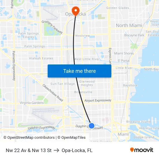 Nw 22 Av & Nw 13 St to Opa-Locka, FL map