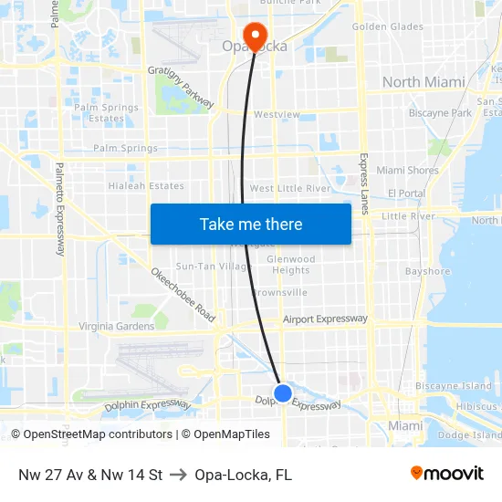 Nw 27 Av & Nw 14 St to Opa-Locka, FL map