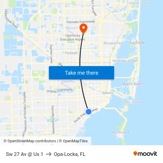 Sw 27 Av @ Us 1 to Opa-Locka, FL map